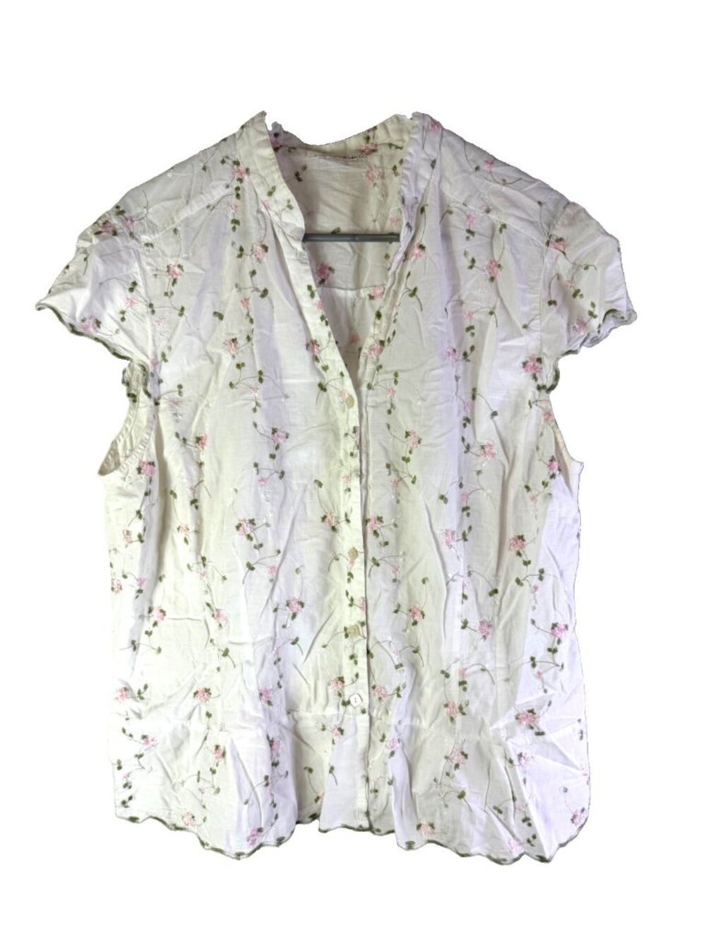 Vintage Y2K Button Shirt Top Floral Embroidered Cottagecore Milkmaid